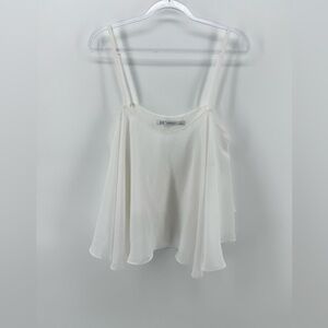 ZARA Chiffon Spaghetti Strap Tank CAMISOLE POLYESTER White Flutter